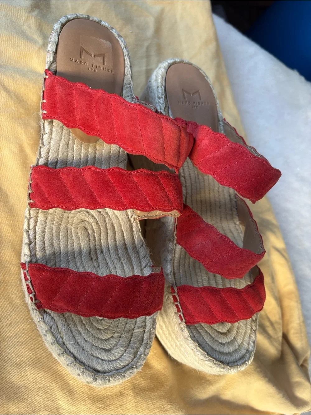 Marc Fisher Red Suede Espadrille Slide Sandals